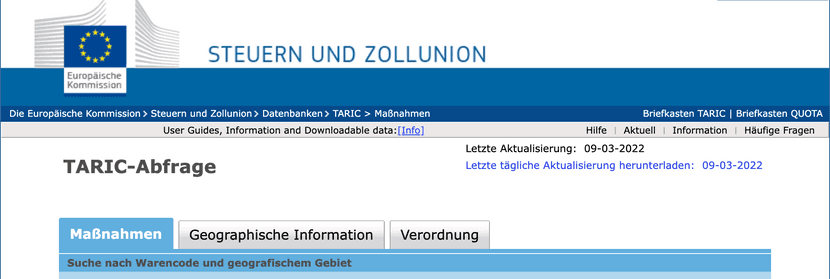 taric code portal der europäischen kommission liste zum herunterladen