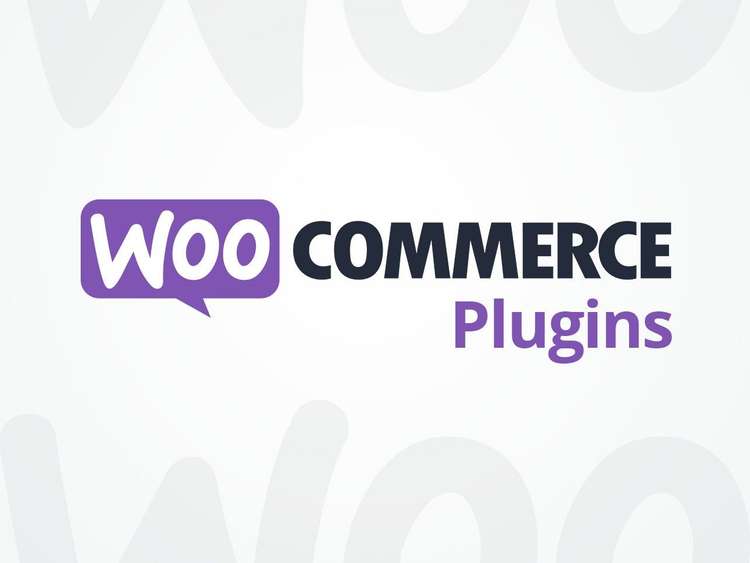 Grafika przedstawiająca duże litery WOO znajdujące się w dymku oznaczające WooCommerce czyli wtyczkę WordPressa do zakładania sklepów internetowych obok niej znajduje dalsza część napisu COMMERCE a pod nią plugins co po polsku oznacza wtyczki do WooCommerce