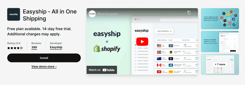 Easyship shipping app for shopify