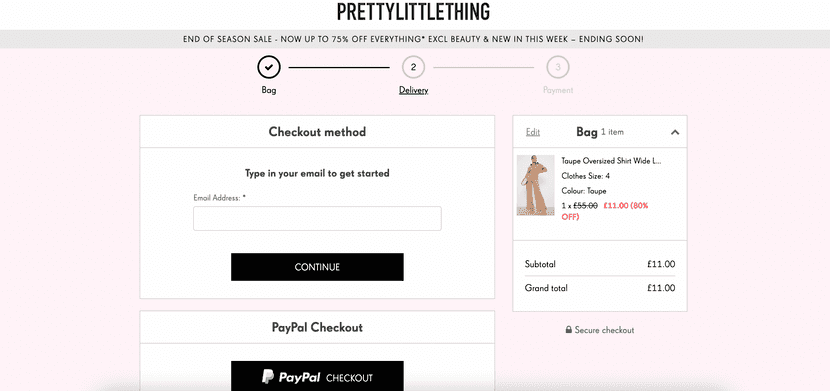 pretty little thing checkout page