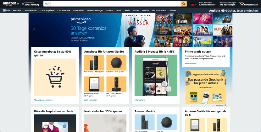 Landingpage des E-Commerce Amazon