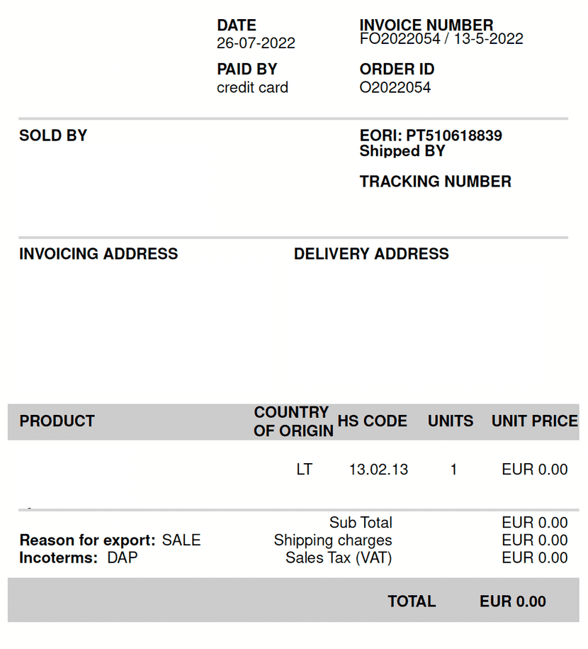 Basic Commercial Invoice