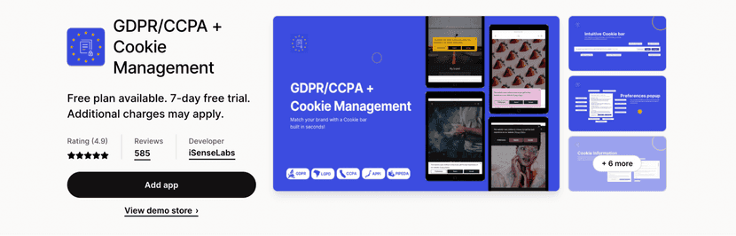 Aplicación para la gestión de cookies y GDPR para Shopify