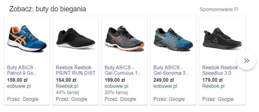 Przykład reklamy produktu w wynikach wyszukiwania Google