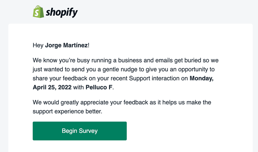 Encuesta de satisfacción de Shopify.