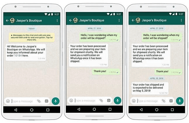 Mensajes automáticos de WhatsApp Business para eCommerce.