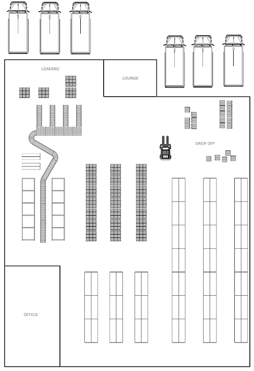 exemplo do desenho do layout de um armazém