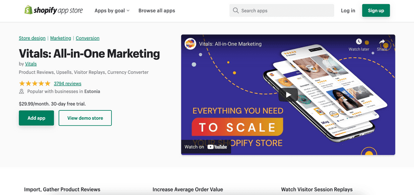 vitals shopify app for different marketing strategies