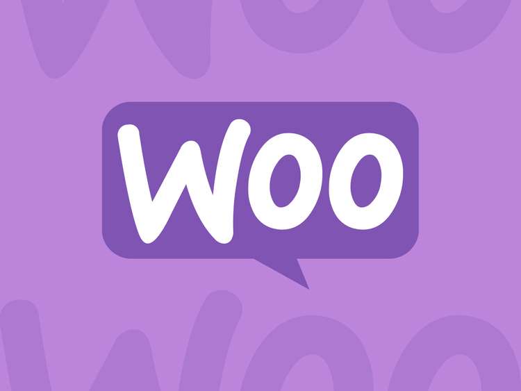 Grafika przedstawiająca duże litery WOO znajdujące się w dymku oznaczające WooCommerce czyli wtyczkę WordPressa do zakładania sklepów internetowych