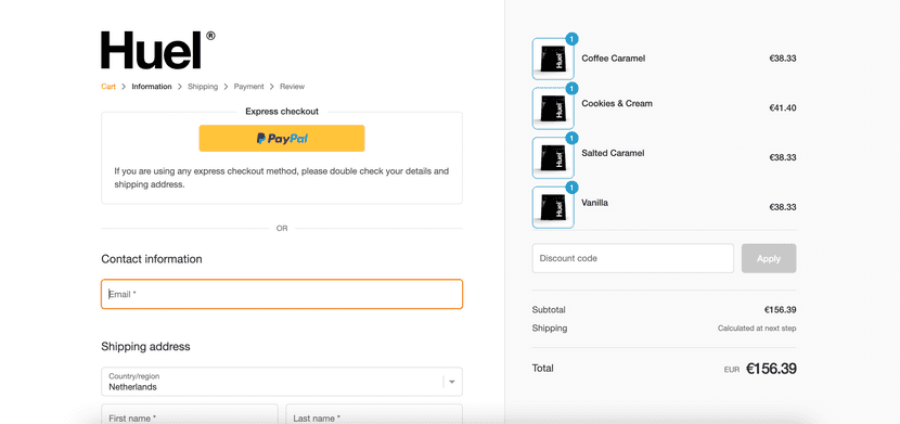 huel checkout page example