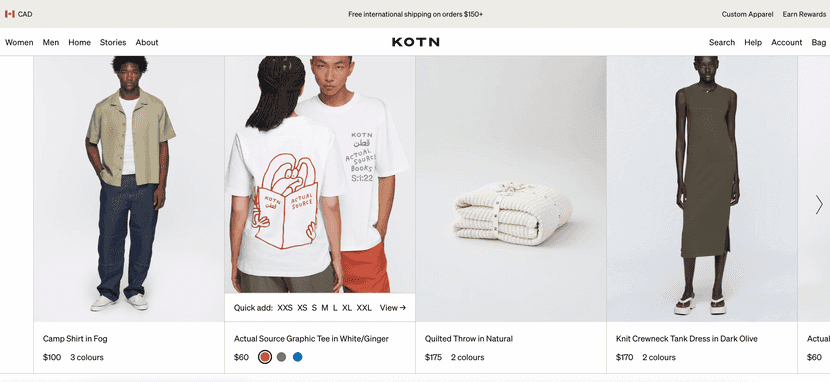 kotn is an online store that chooses to use a headless architecture to personalise the purchasing experience