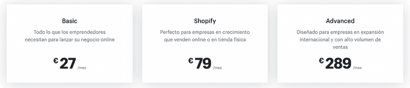 Planes de precio de Shopify.