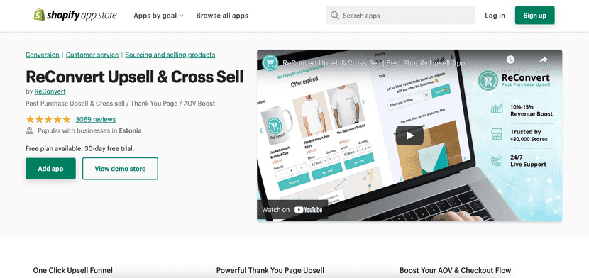 Reconvert upsell and cross sell app shopify