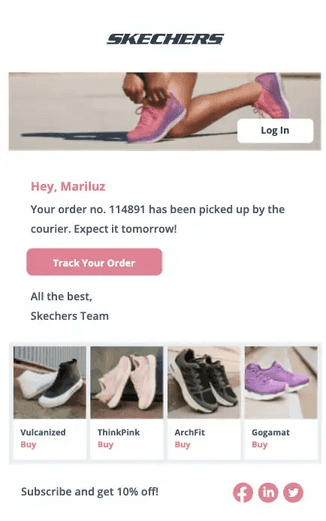 Notificaciones postcompra de skechers