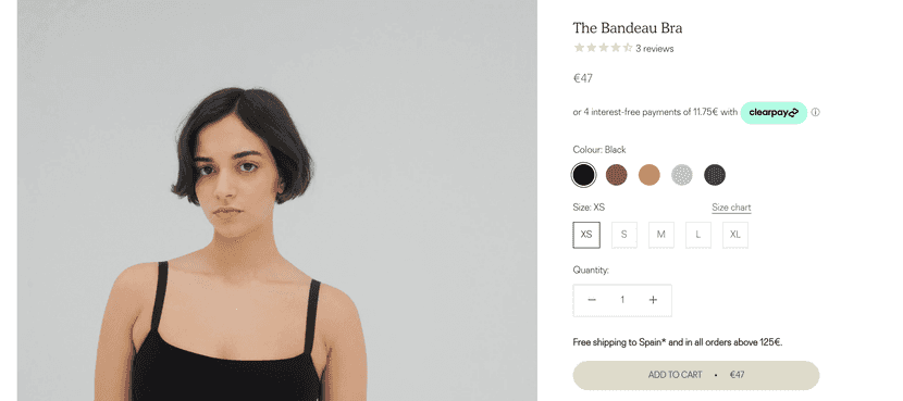 example of a product page by nudethelabel