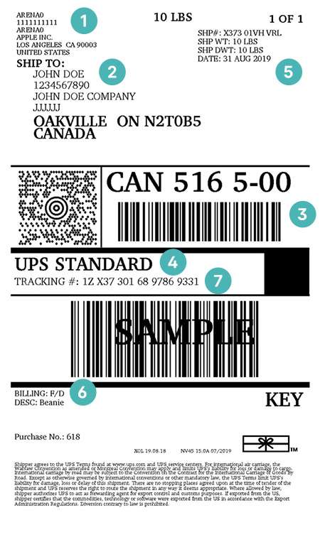 UPS SHIPPING LABEL EXAMPLE, PARTS OF A SHIPPING LABEL