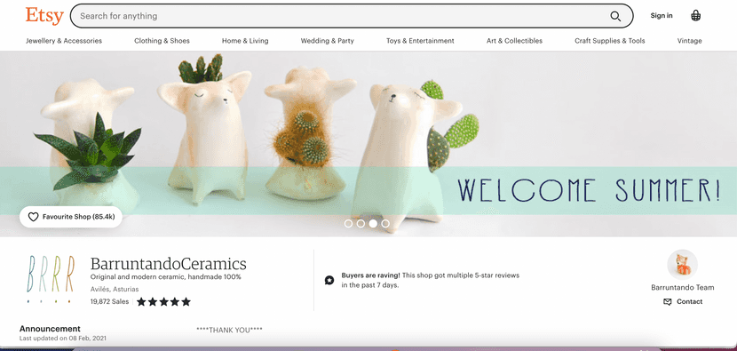 Barrutando Ceramics ist ein Online-Shop, der auf dem Marketplace Etsy verkauft.