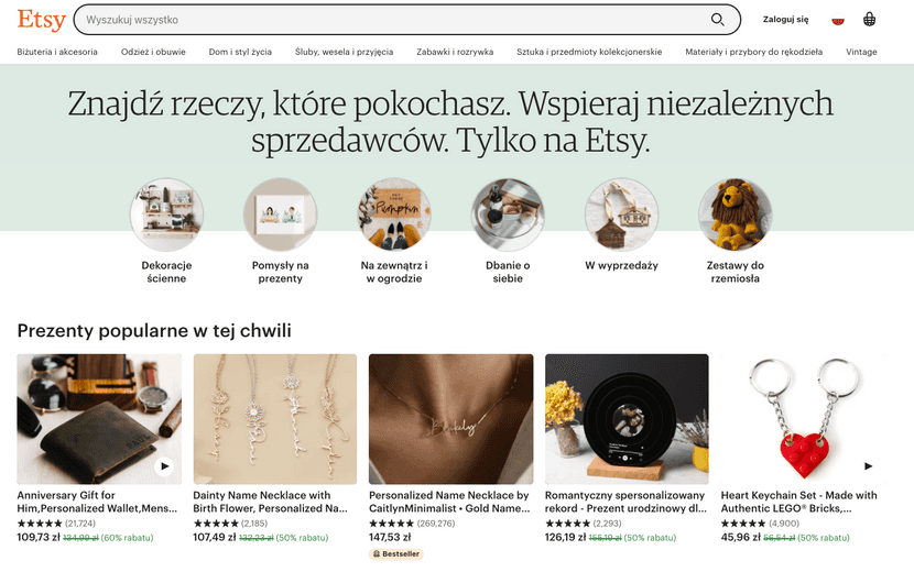 marketplace etsy główna strona po polsku