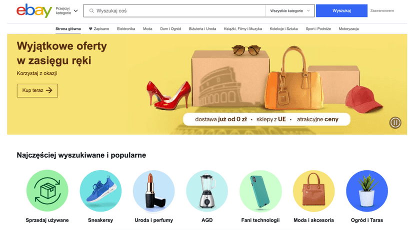 główna strona ebay czyli platformy do sprzedaży eCommerce