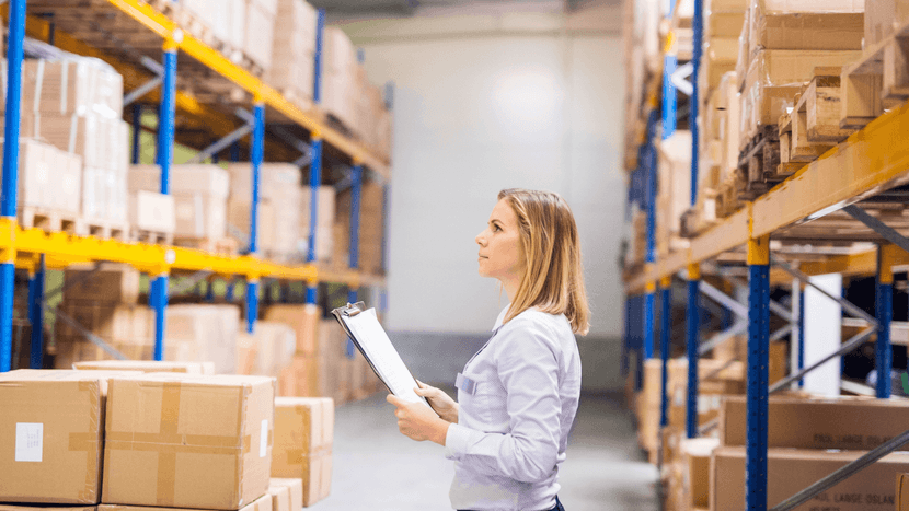 woman controls stock in the warehouse