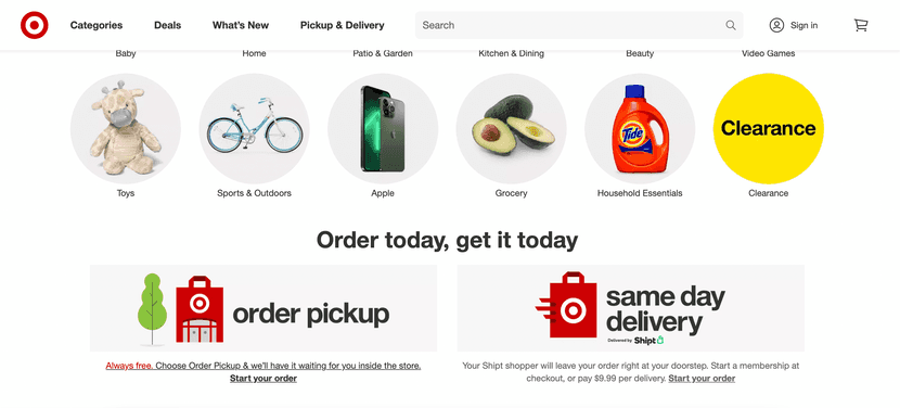 target knows the importance of bopis and promotes them on its website (order pickup)