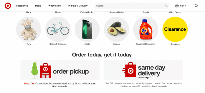 target knows the importance of bopis and promotes them on its website (order pickup)