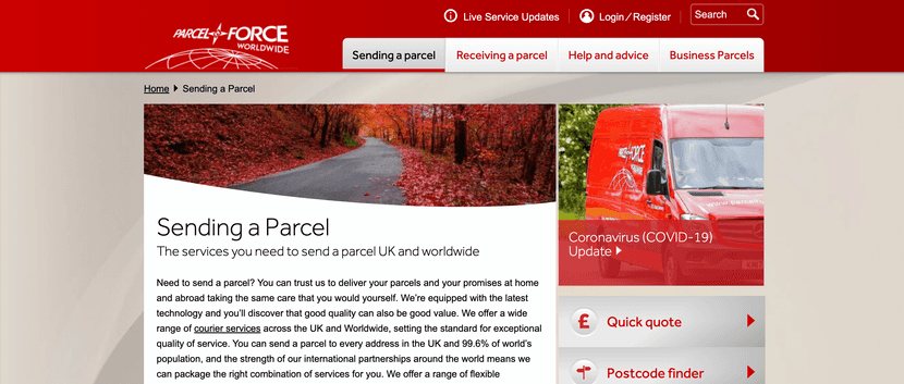 parcelforce worldwide webpage