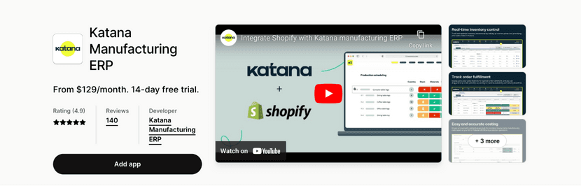 Aplicación de Katana en la App Store de Shopify.