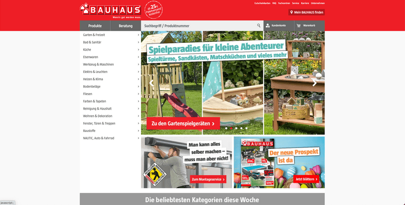 Landingpage des E-Commerce Bauhaus